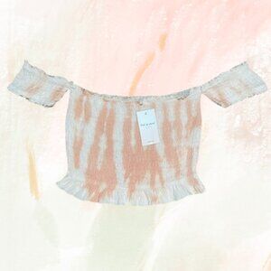 Kiwi + Punch Off-Shoulder Smocked Tie-Dye Crop Top NWT Size Large